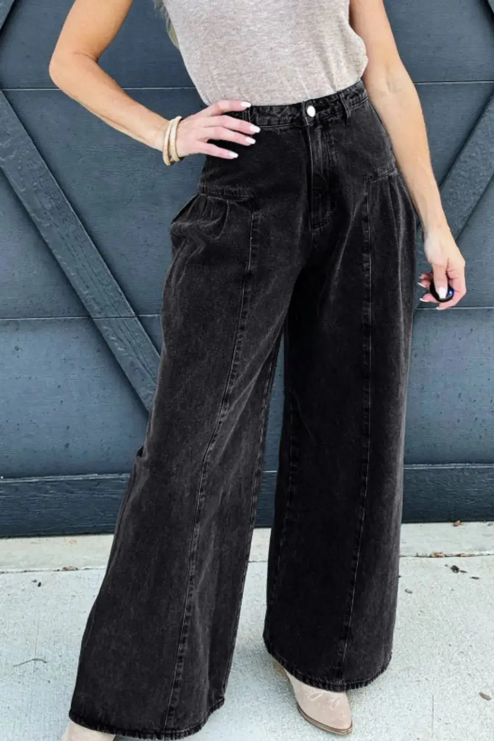 Women' High Rise Wide Leg Jeans With Pockets