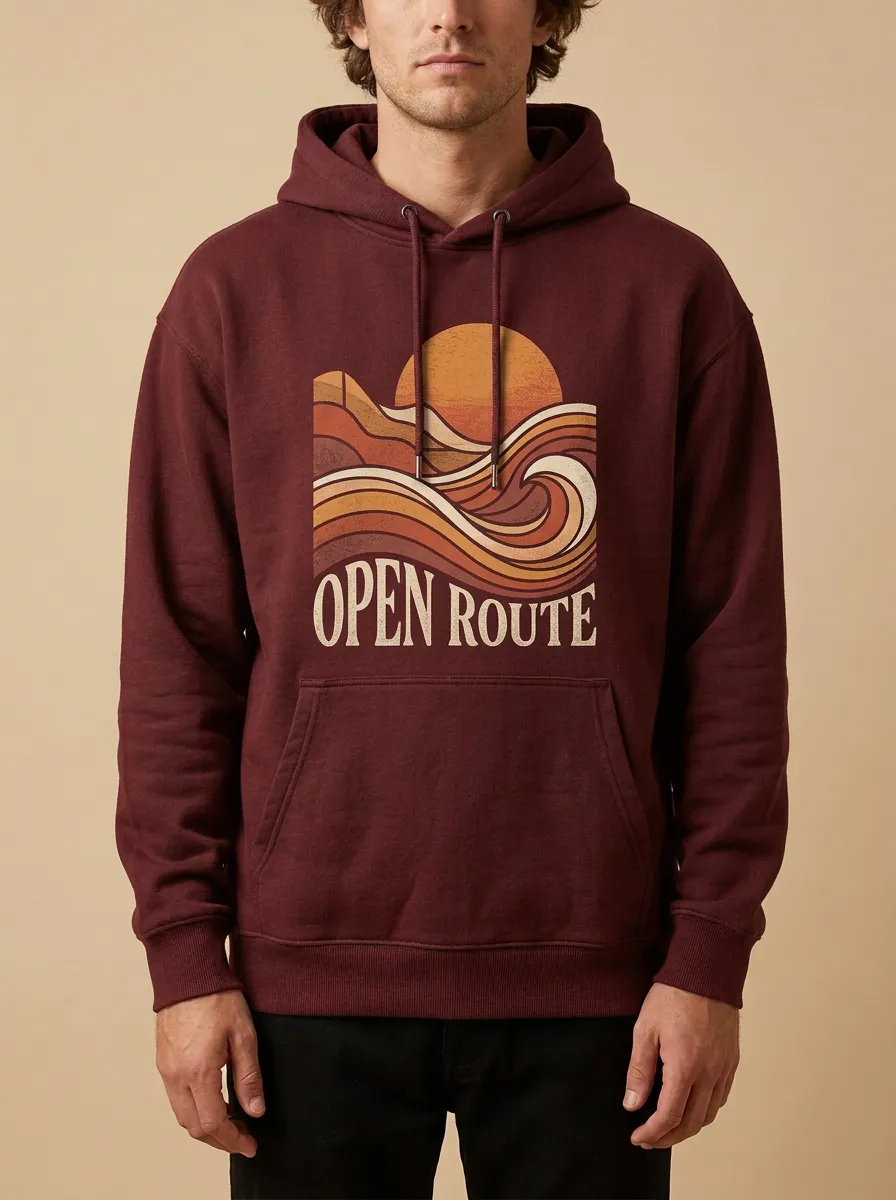 Unisex Sunset Wave Drawstring Hoodie