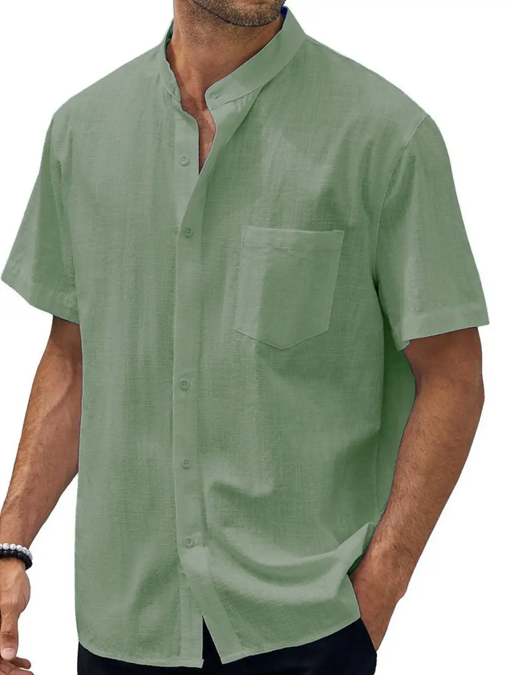Cotton Linen Stand Collar Shirt
