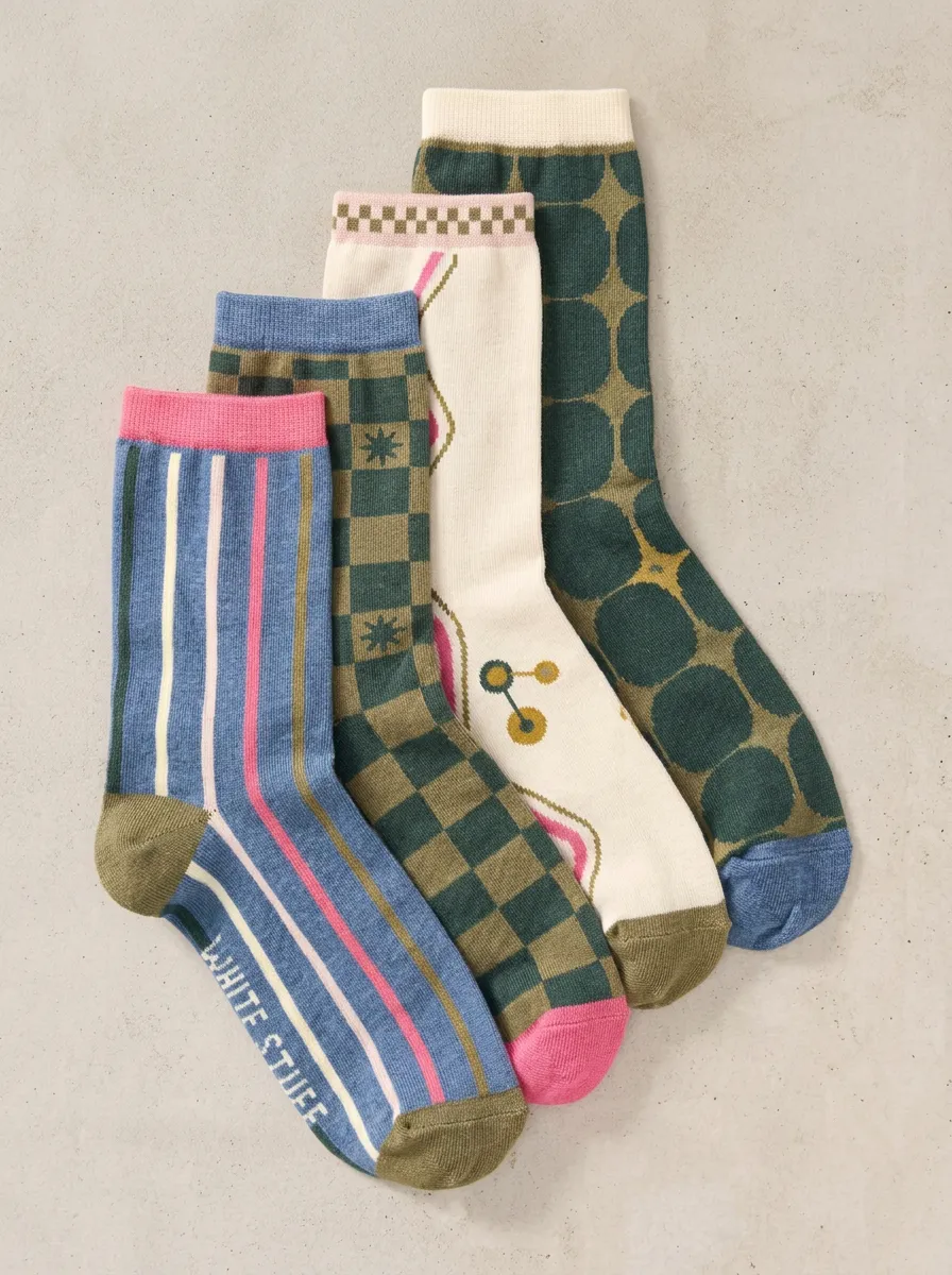Everyday Geometric Four-Pair Crew Socks
