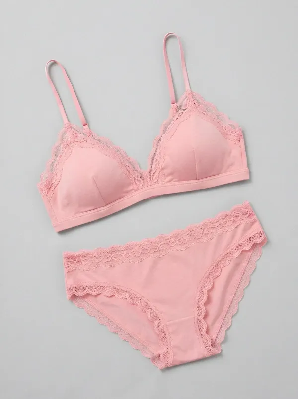 Women's Lace Trimmed Bralette and Brief Set Bralette and Panty Set