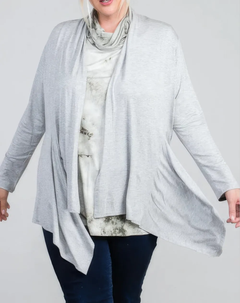 Waist Seam Shark Bite Long Sleeve Open Solid Cardigan Sweater