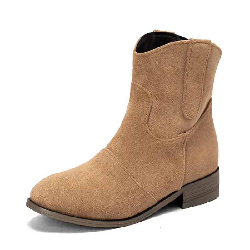 Faux Suede Solid Cowboy Boots