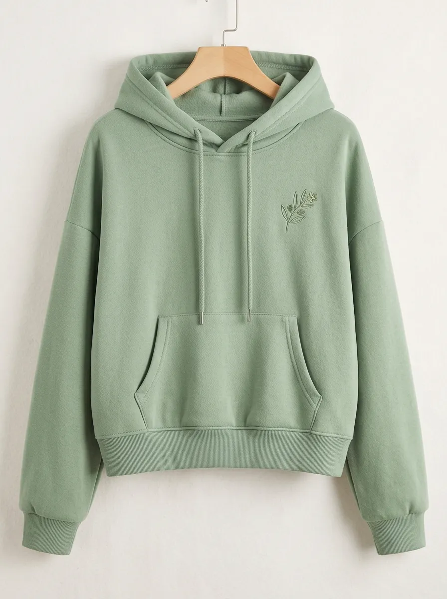 Women's Minimalist Nature Lover Olive Branch Embroidered Hoodie