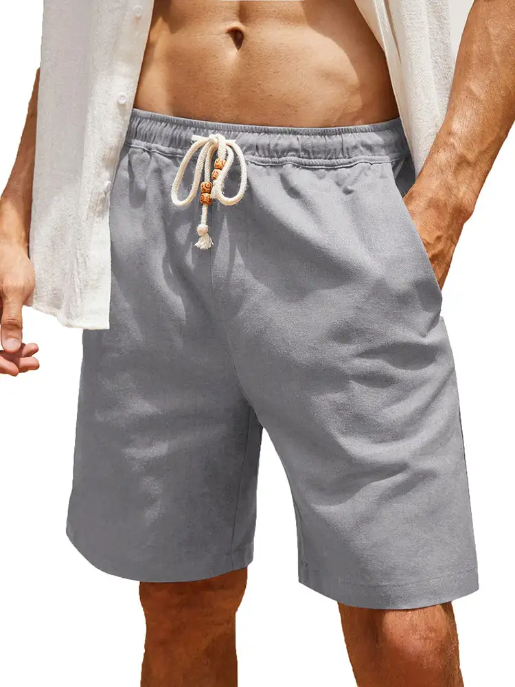 Casual Elastic Waist Linen Holiday Shorts