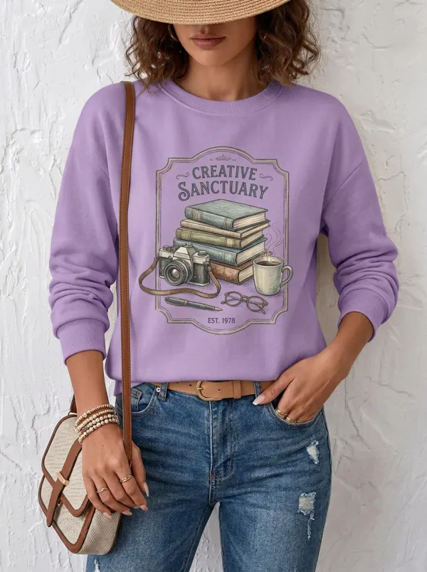 Women's Creative Sanctuary Book Camera Coffee Printed Sweatshirt