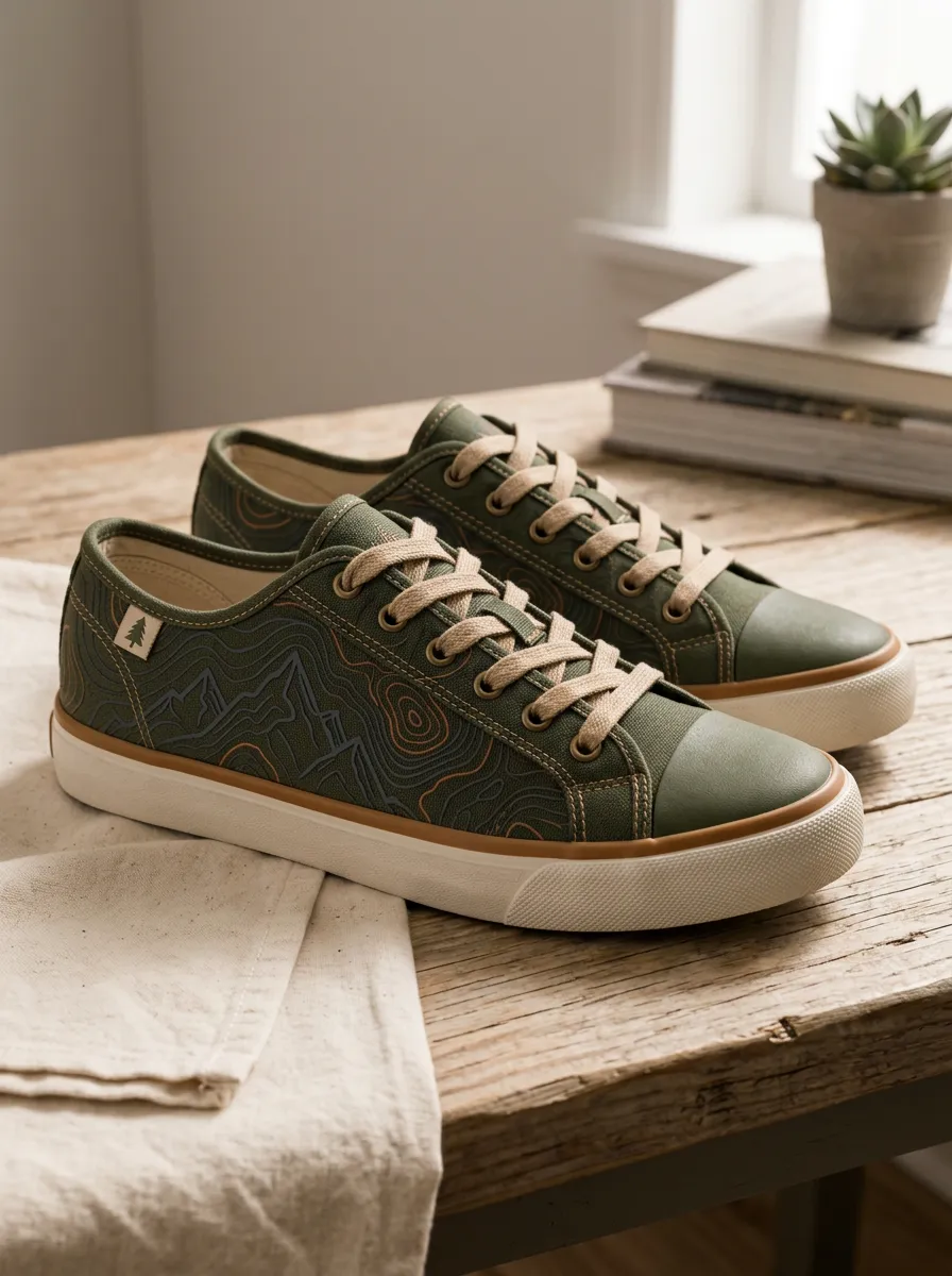 Men's Outdoor Hiking Lover Mountain Topographic Printed Canvas Shoes