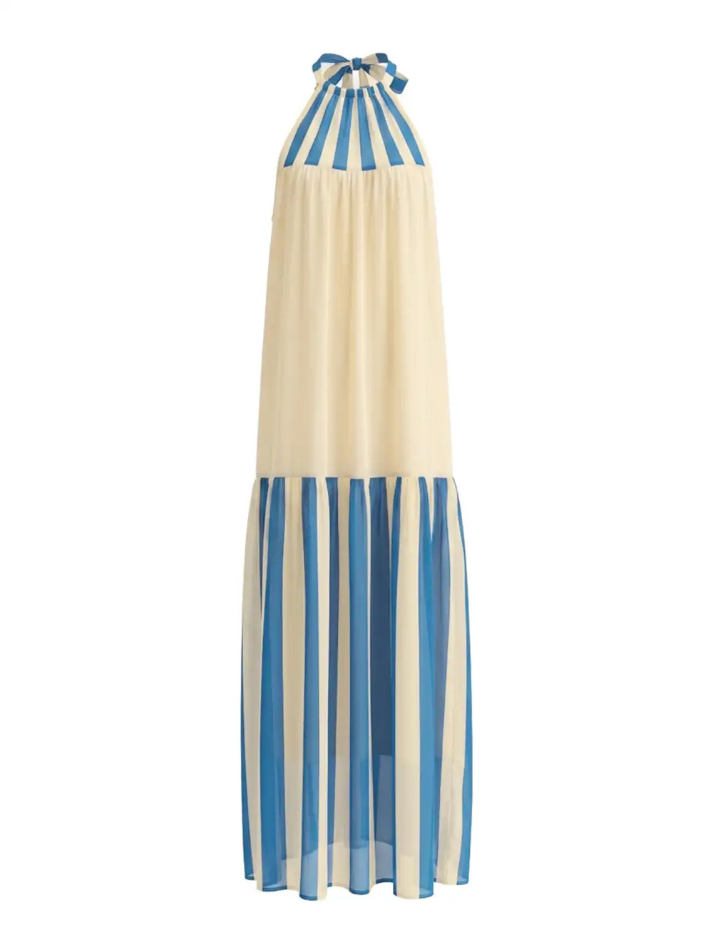 Striped Pleated Neck Maxi Dress