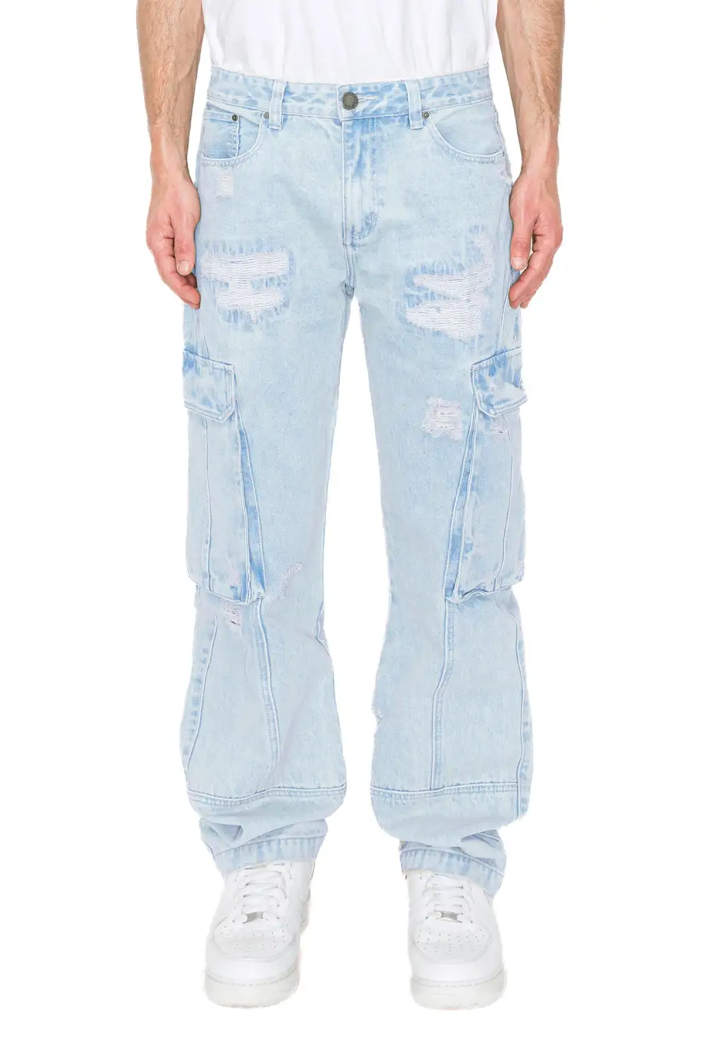 Men's Distressed Baggy Fit Cargo Denim Jeans