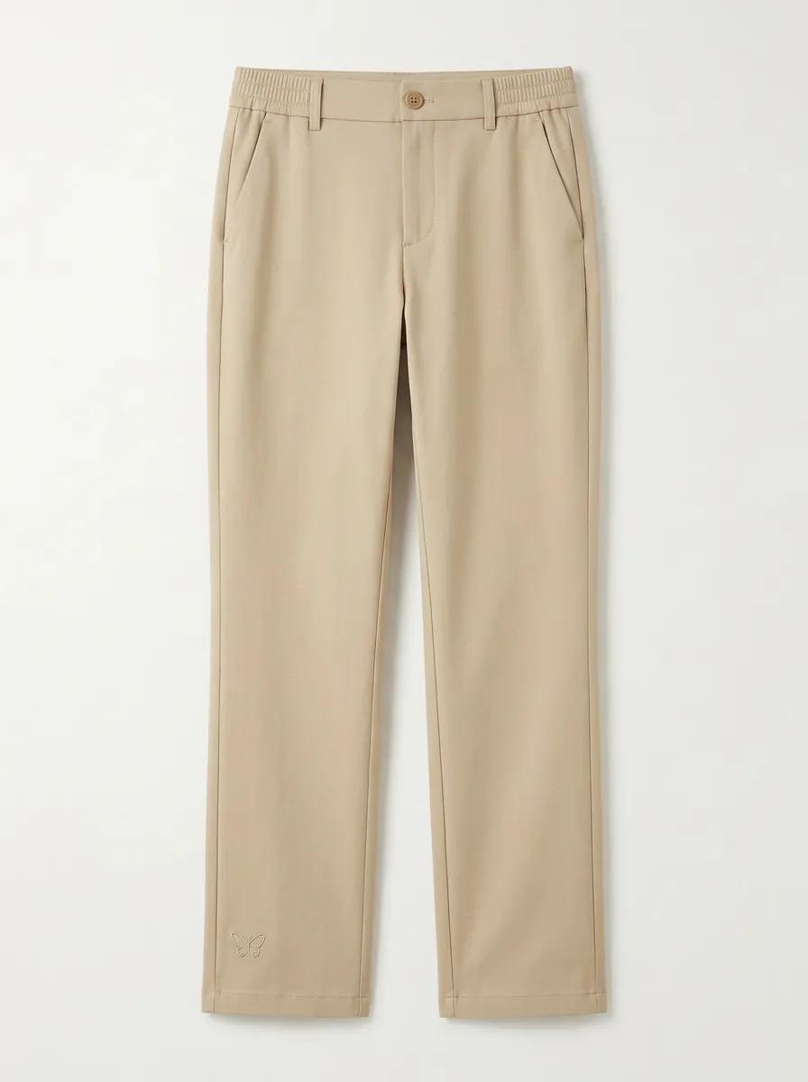 Women's Classic Comfort Butterfly Embroidered Mid Rise Straight Leg Pants