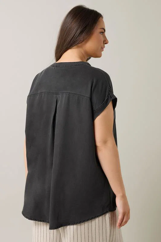 Black Lyocell Short Sleeve Denim Shirt detail 3