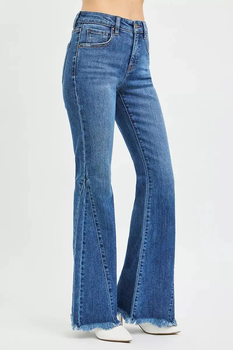 Mid Rise Side Seam Flare Jeans