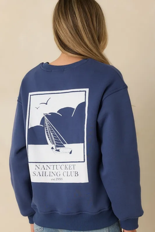 Washed Navy Graphic Crewneck Sweatshirt