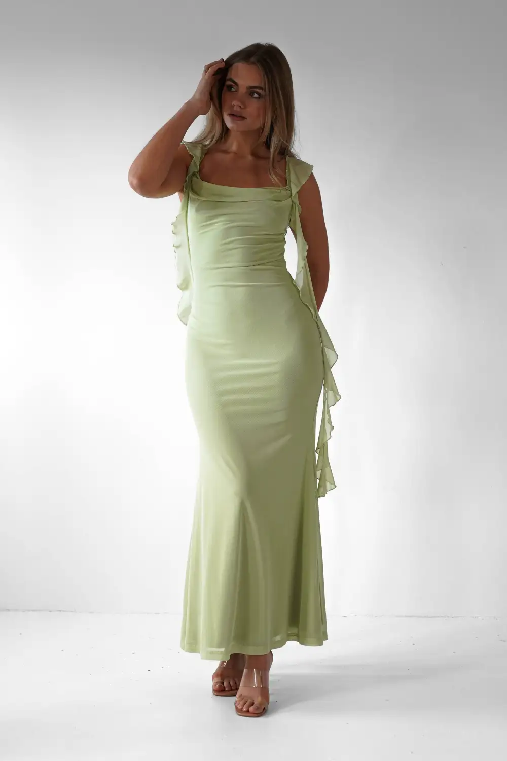  Ruffle Maxi Evening Dress