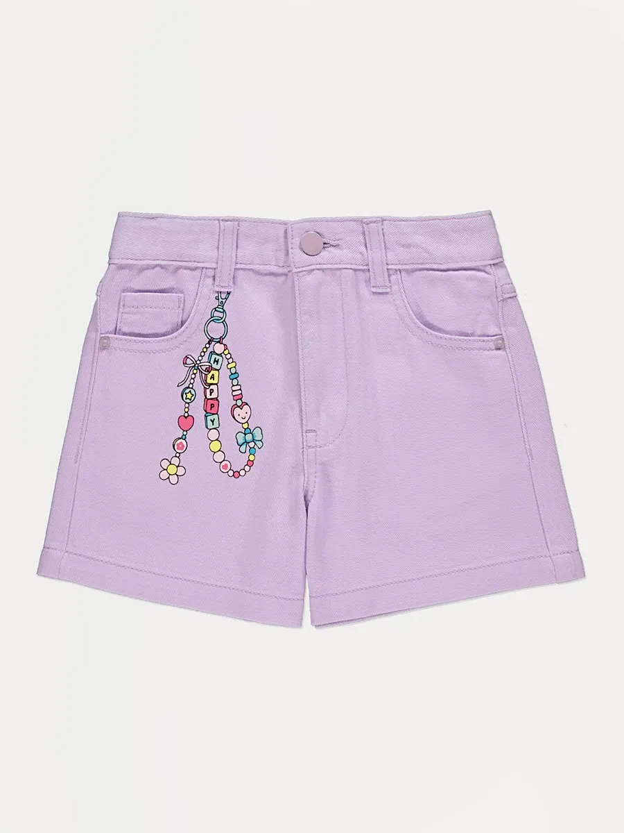 Purple Charm Print Denim Shorts