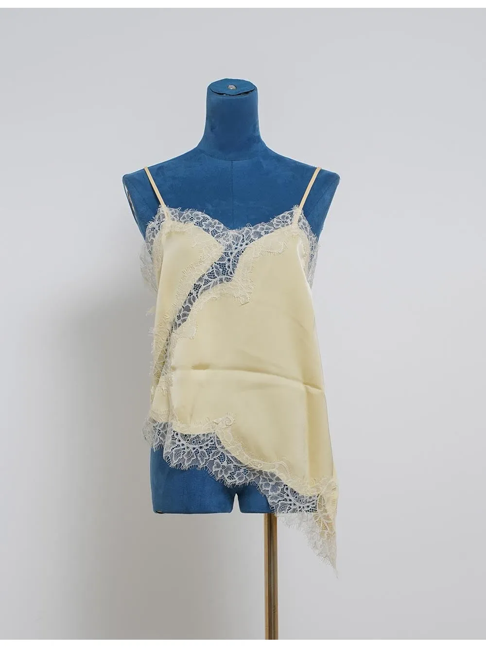 Satin Lace Trim V Neck Irregular Hem Cami Top