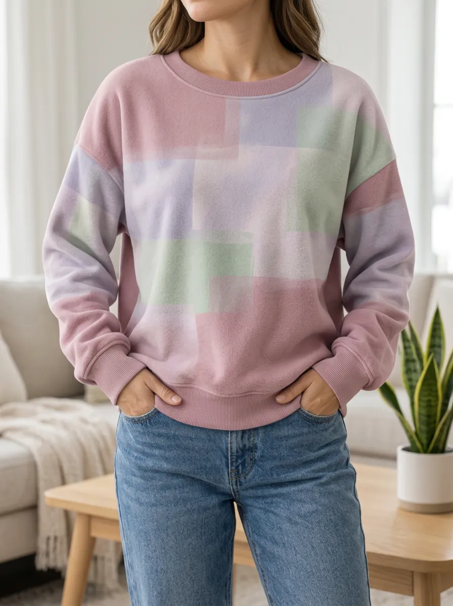 Women's Multicolor Block Print Crewneck Sweatshirt
