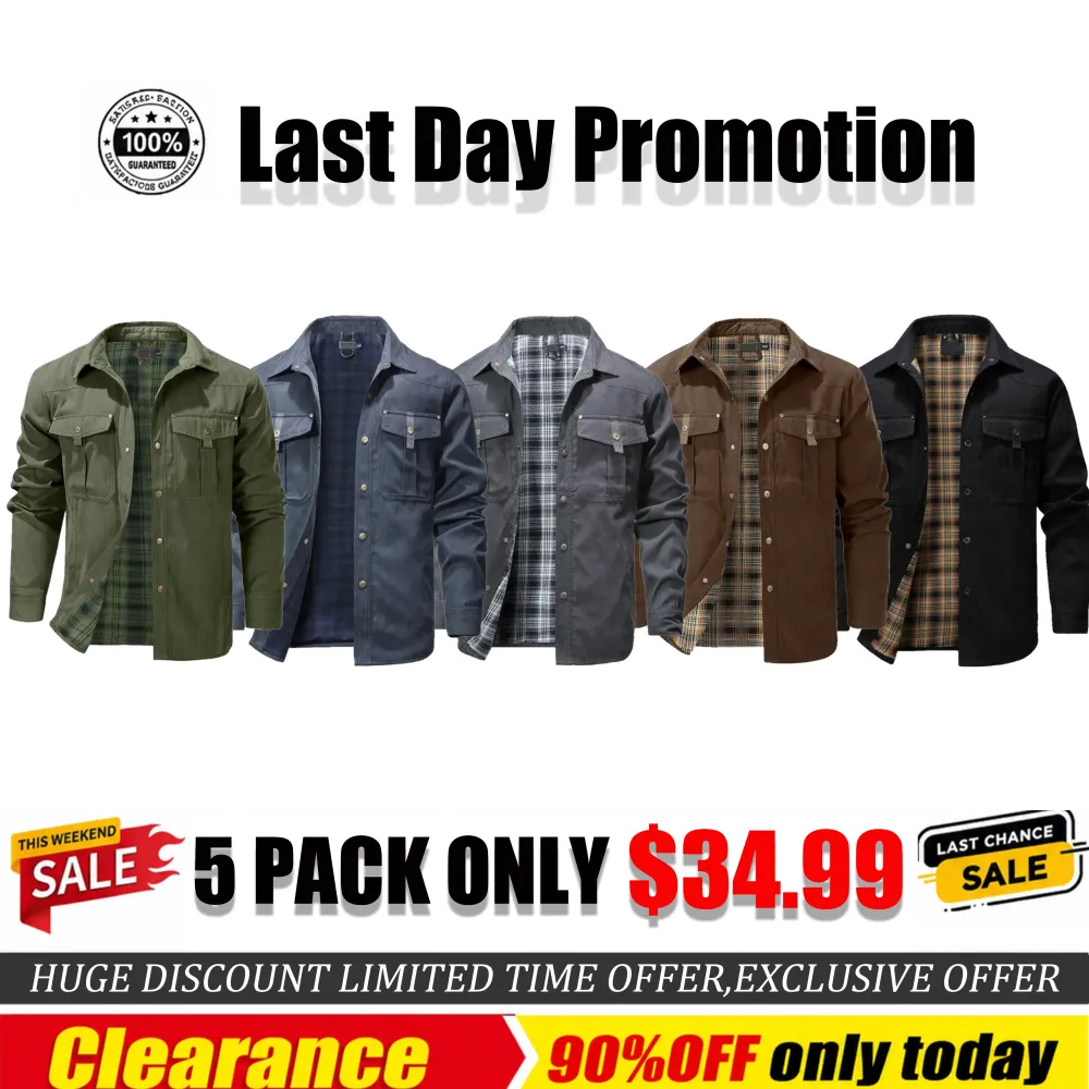 Men's Classic Casual Plaid Flannel-Lined Shirt Jacket – Twill Fabric