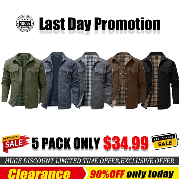 Men's Classic Casual Plaid Flannel-Lined Shirt Jacket – Twill Fabric