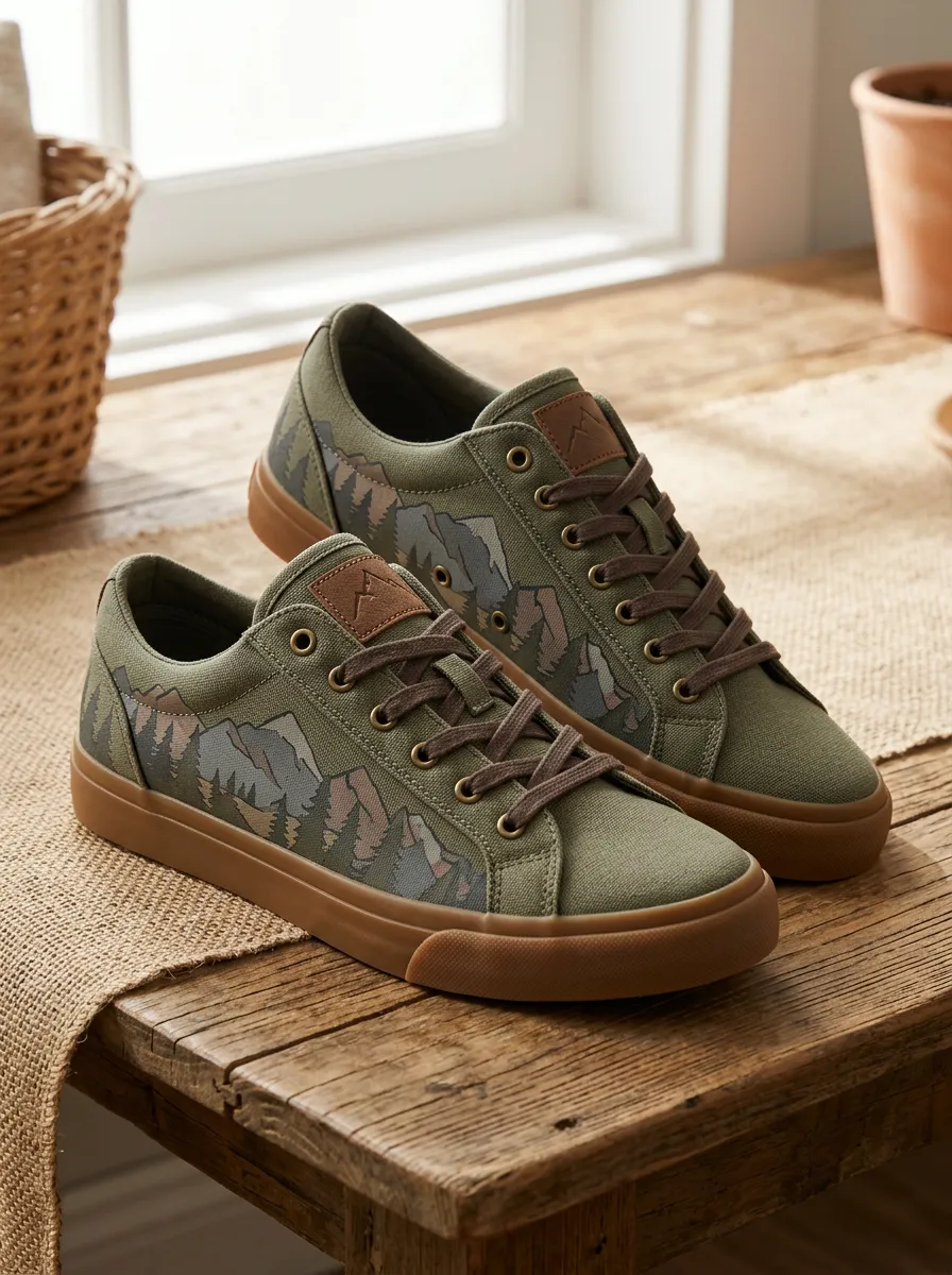 Men's Refined Outdoor Nature Mountain Forest Patterned Canvas Shoes