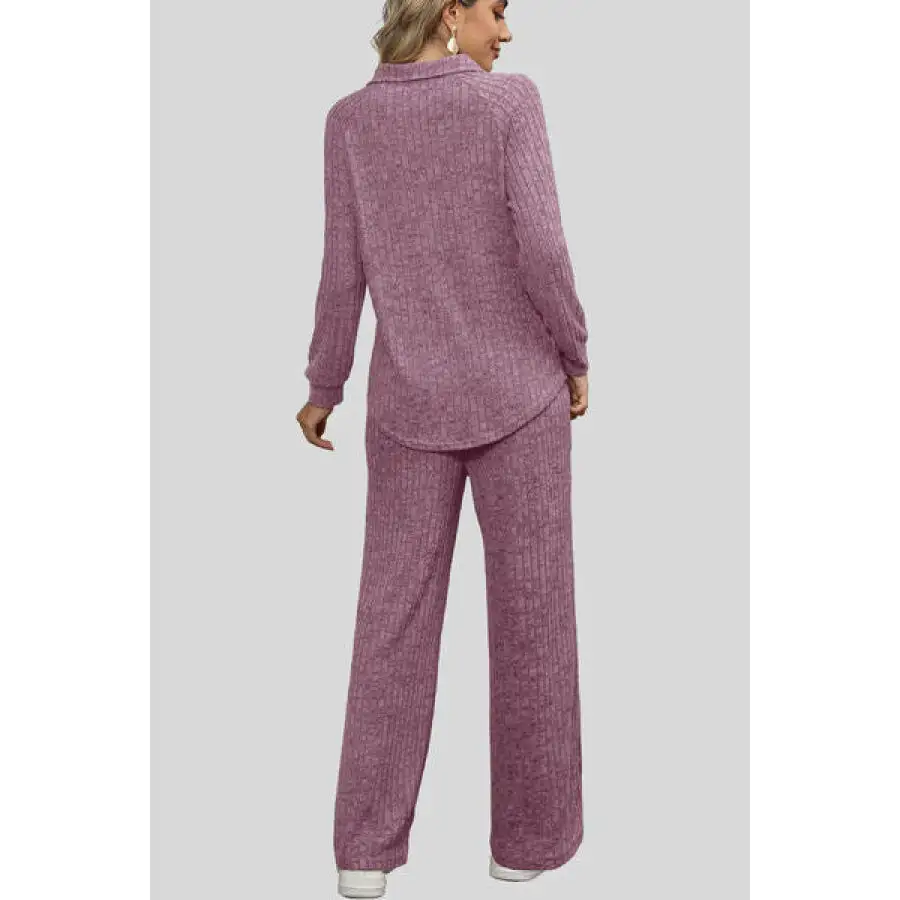 Ribbed Long Sleeve Top and Pocketed Pants Set