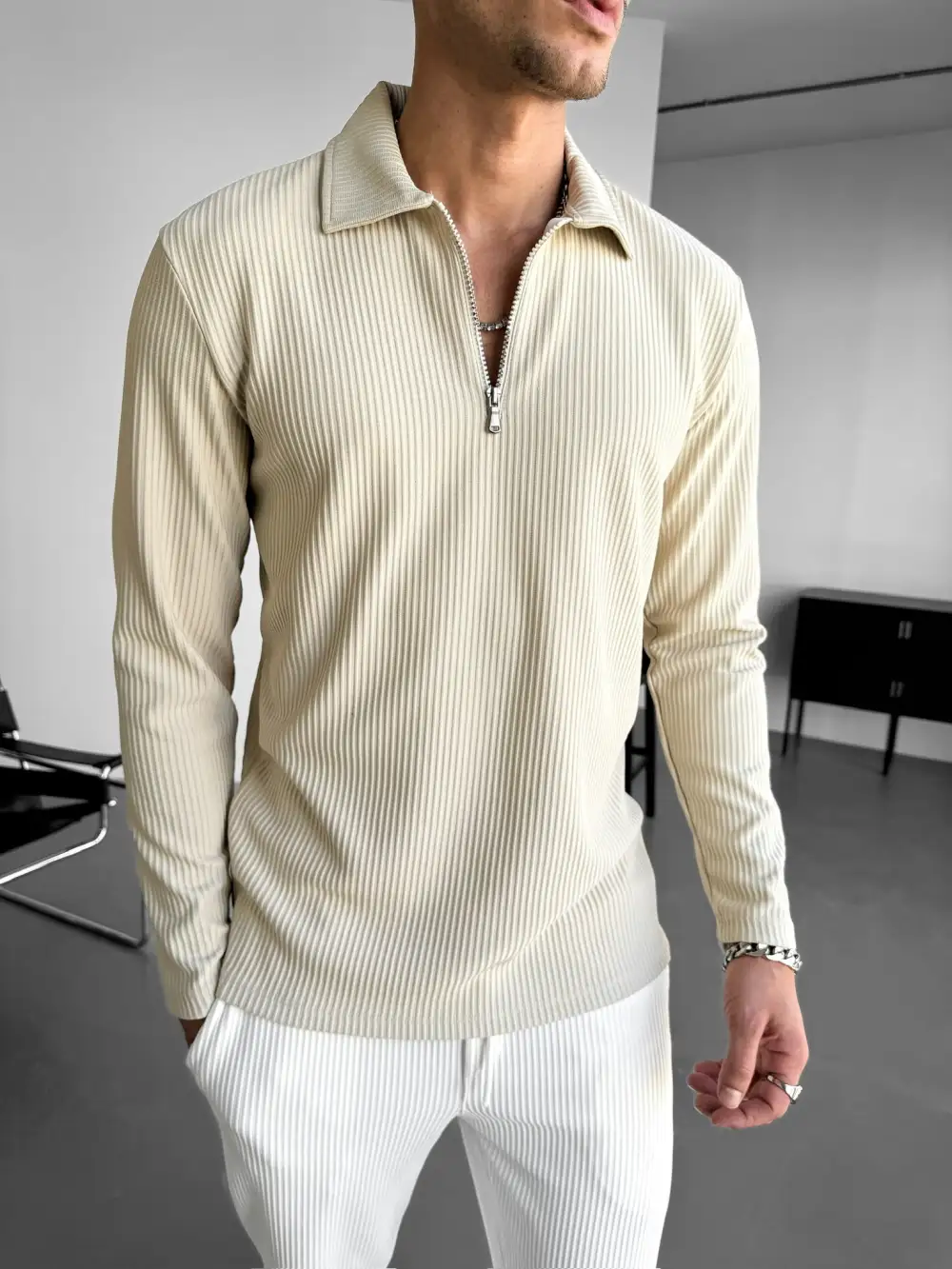 Zip Front Polo Collar Sweatshirt