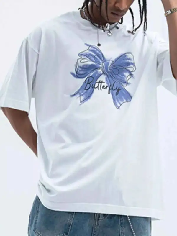 Bow Butterfly Round Neck Short Sleeve T-Shirt