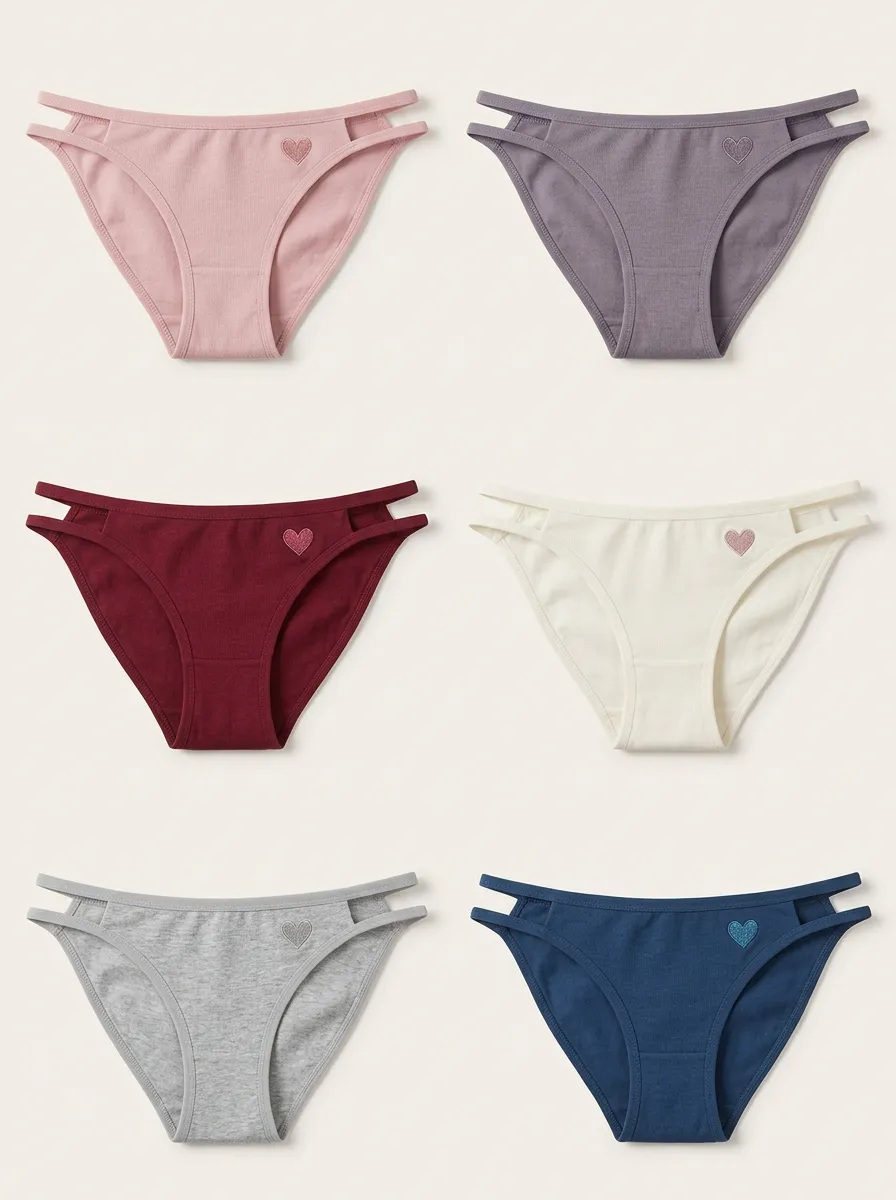 Women's Cut-Out Heart Embroidered Bikini Brief Set