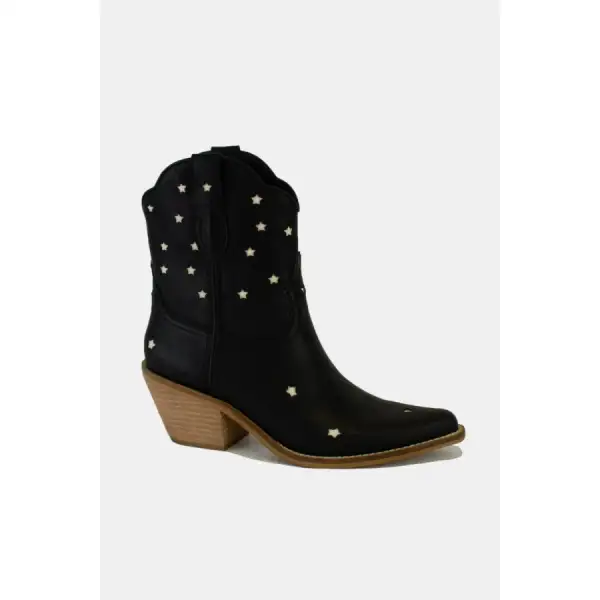 Beast Fashion Faux Leather Star Shaped Cutouts Point Toe Boots