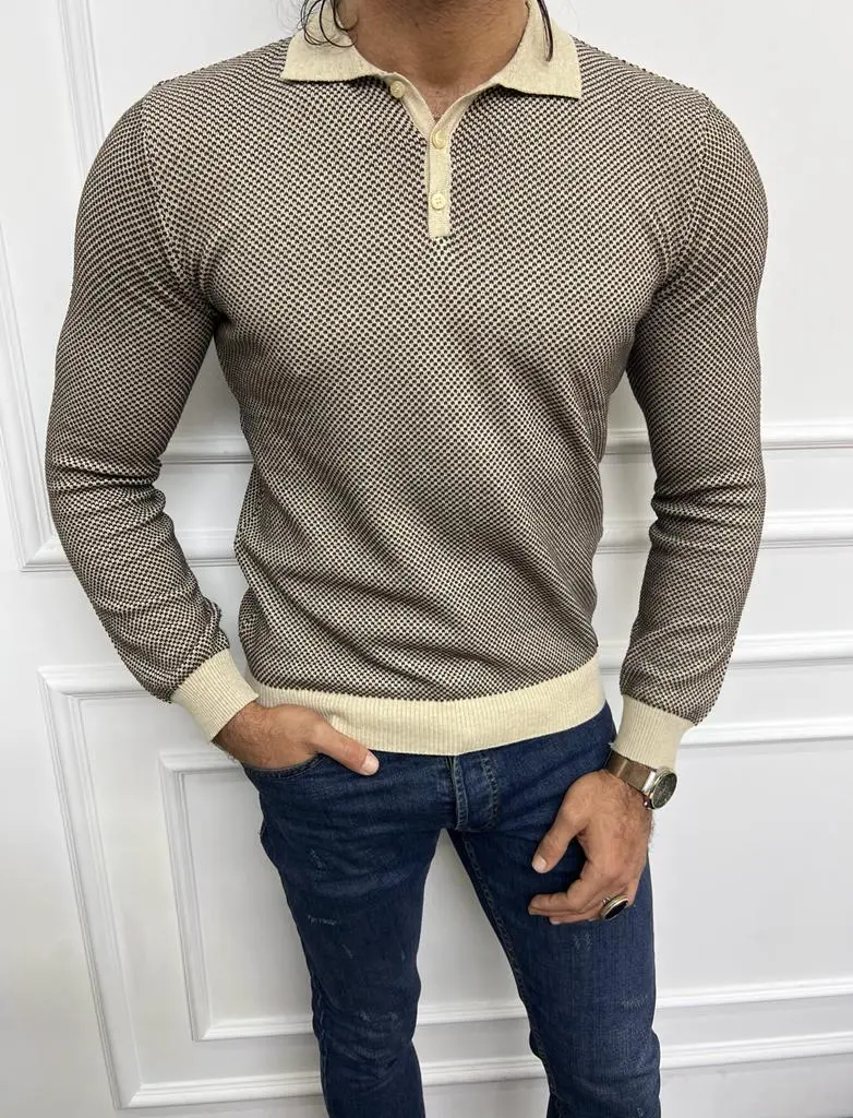 Collar Slim Fit Cotton Knit Sweater