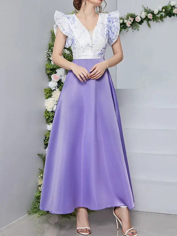 Petal Printed Neck Maxi Dress