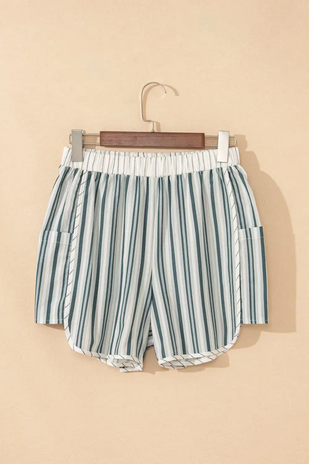 Gray Stripe Elastic Waist Cargo Pocket