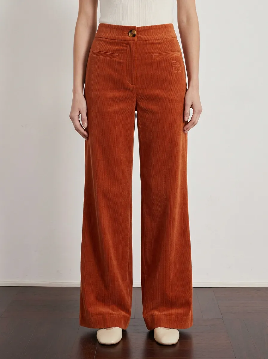 Women's Casual Fashion Wide Leg Embroidered Corduroy Pants