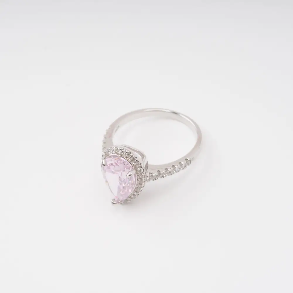 Pink Pear Shaped Gemstone Sterling Silver Ring