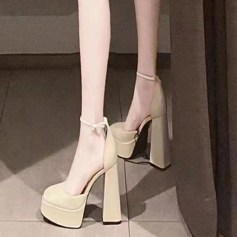 Buckle Strap Thick Sole Low Heel Shoes