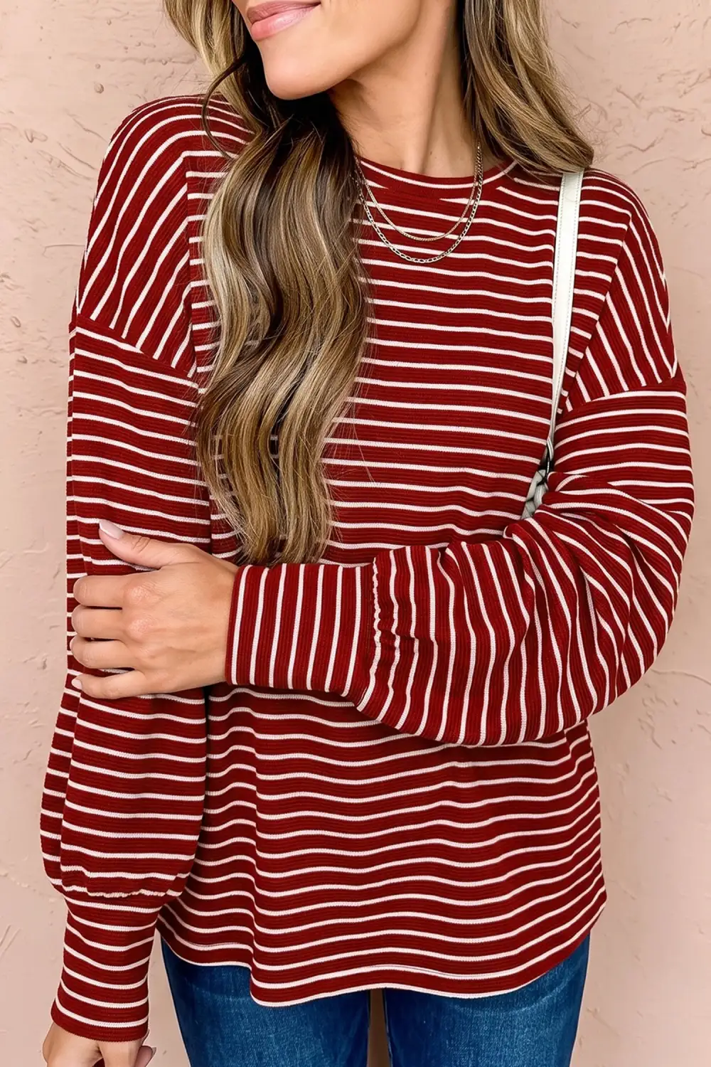 Women's Striped Long Sleeve Drop Shoulder Top