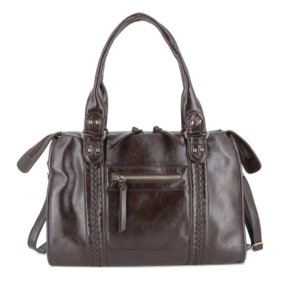 Faux Leather Top Handle Spacious Tote Bag