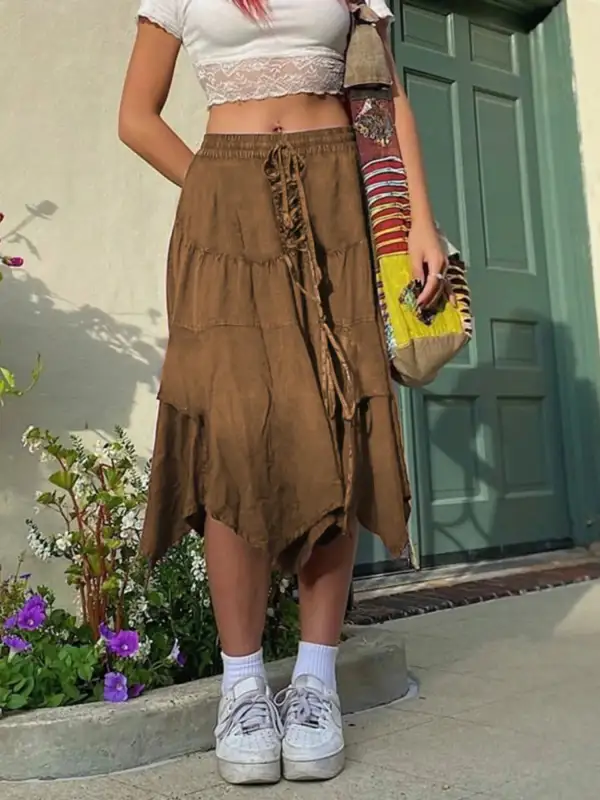 Cotton Blend Drawstring Skirt