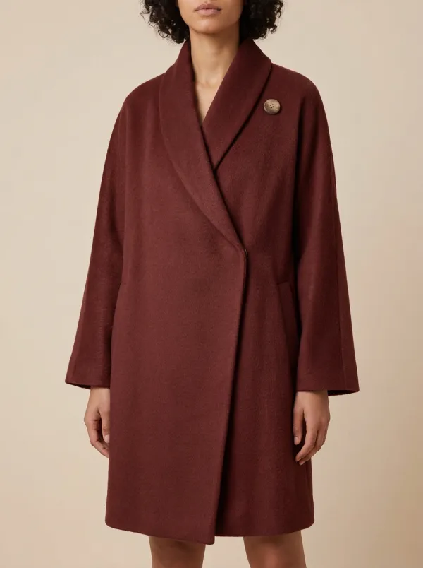 Women's Minimalist Camel Shawl Collar Single Button Wool Coat