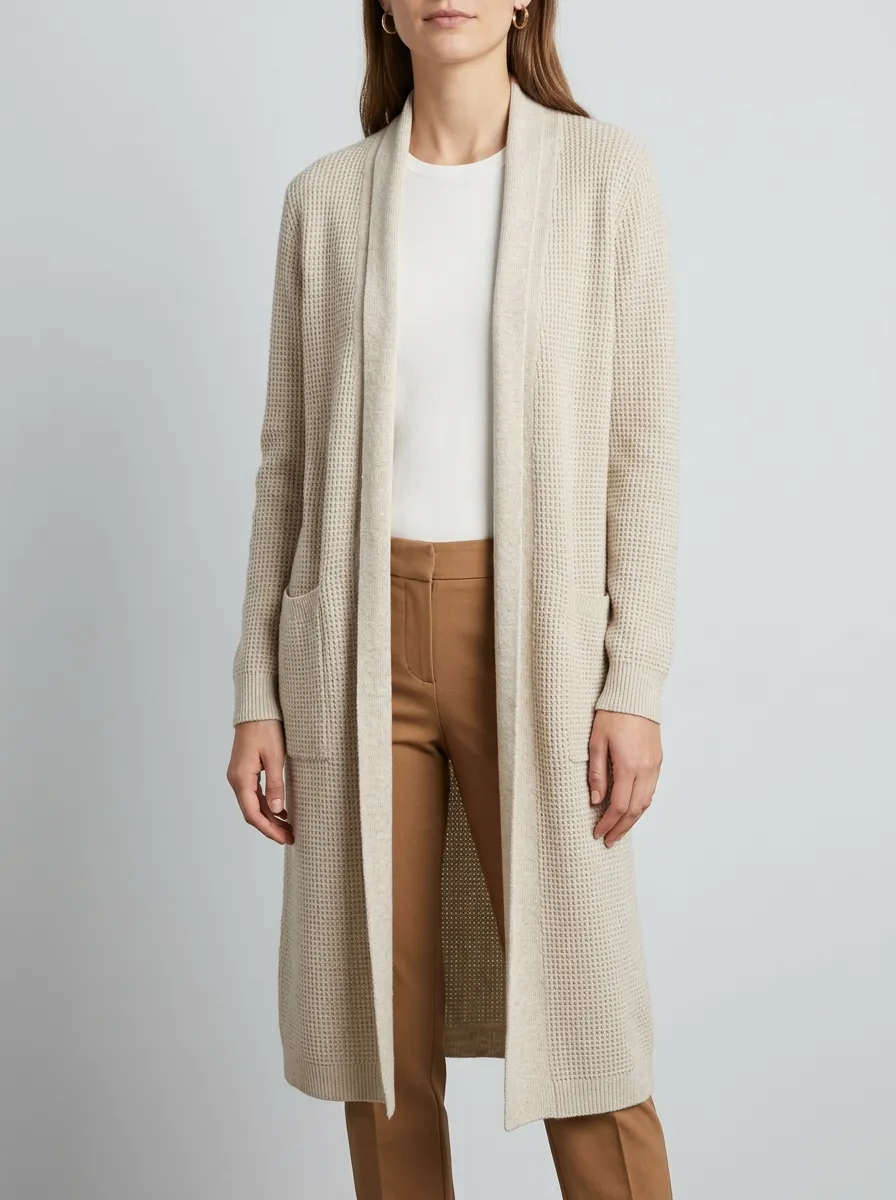 Women's Heritage Inspired Waffle Textured Minimal Knit Cardigan
