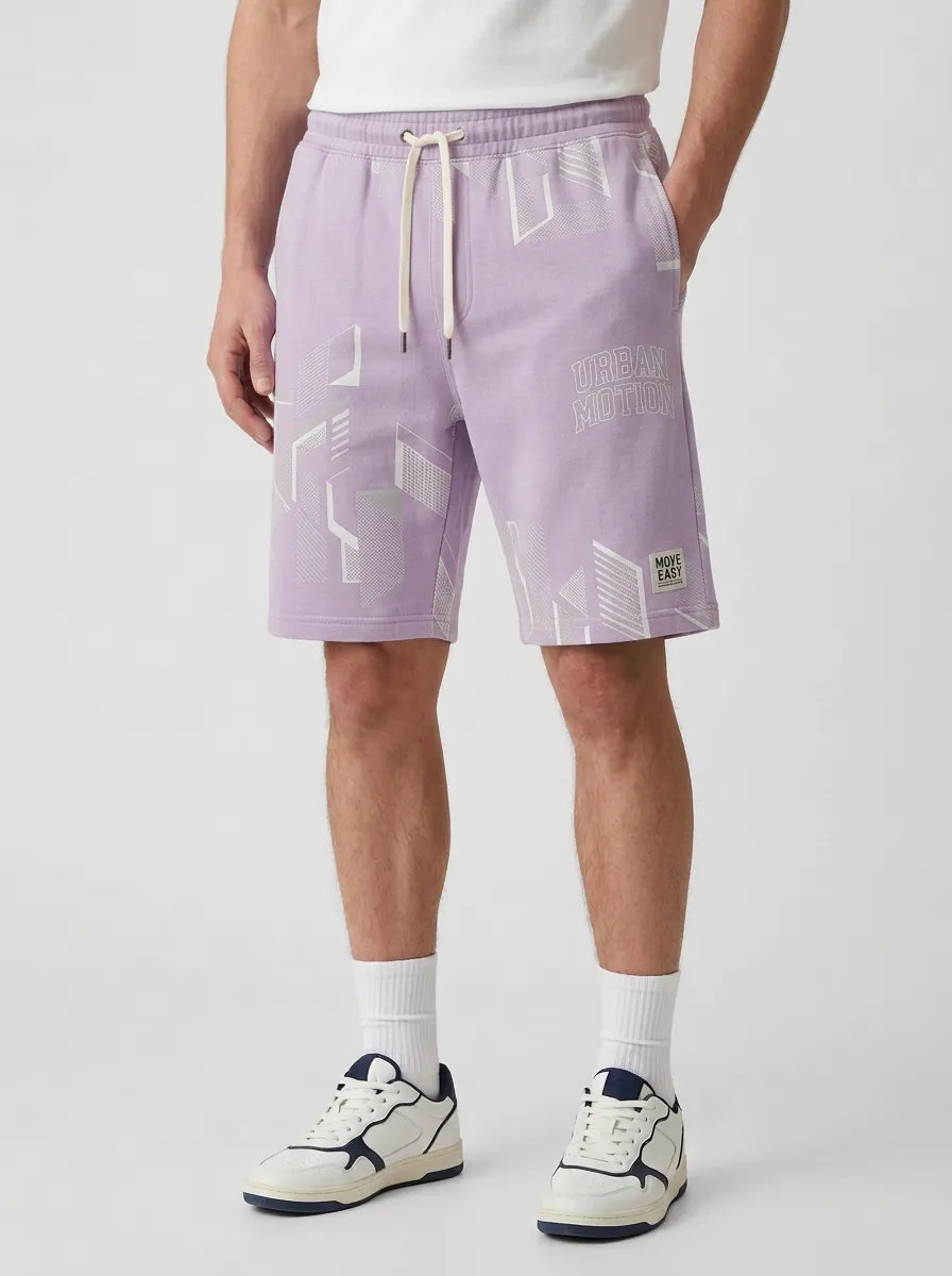 Men's Geometric Drawstring Relaxed-Fit Printed Sweat Shorts