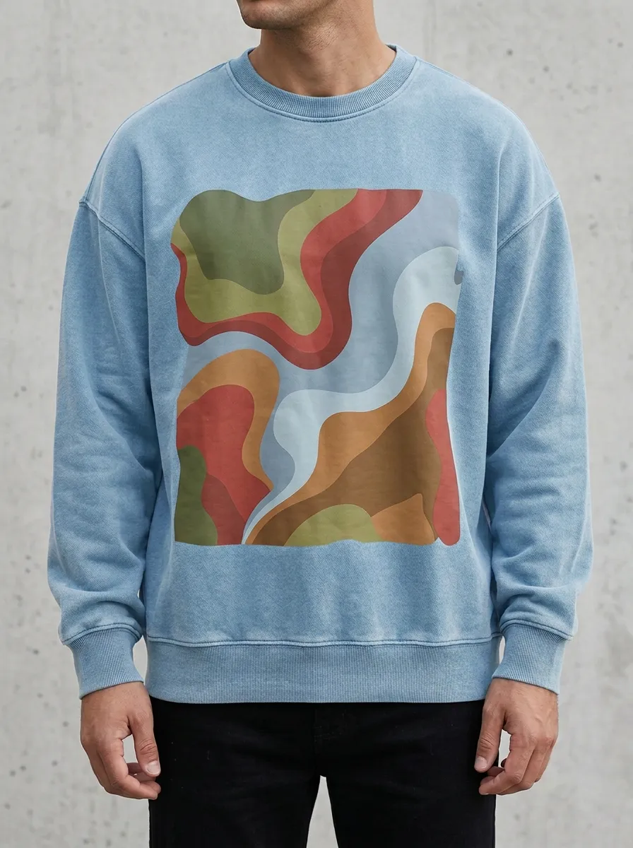 Men's Retro Abstract Wave Pattern Printed Sweatshirt