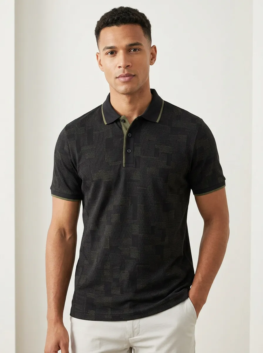 Patterned Geometric Men's Polo Shirt