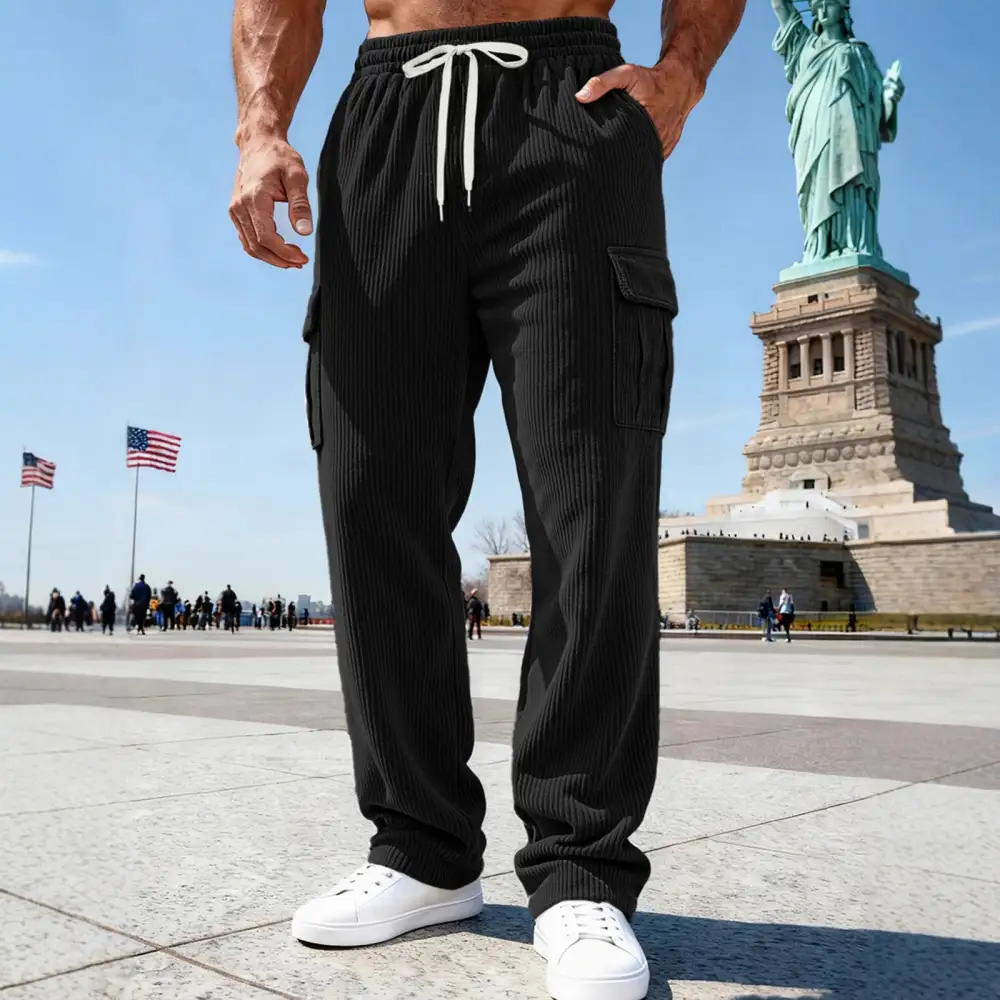 Men's Knitted Cargo Pants Waistband Pockets Cargo Pants