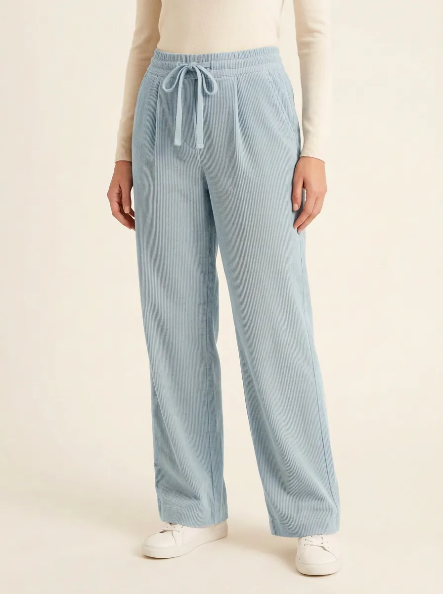 Women's Pleated Drawstring Straight-Leg Corduroy Pants