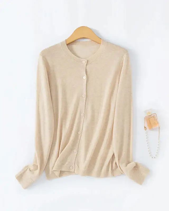 Wool-Blend Wool Button-Front Crew-Neck Cardigan