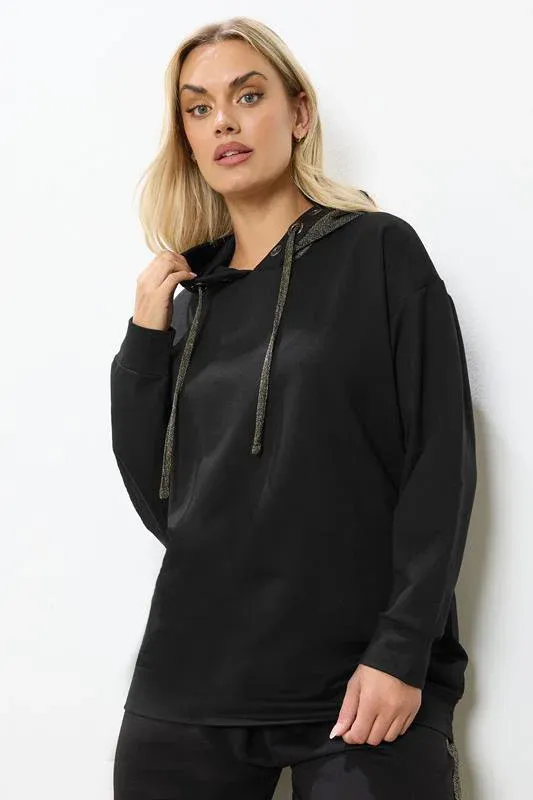 Black & Gold Shimmer Trim Eyelet Hoodie