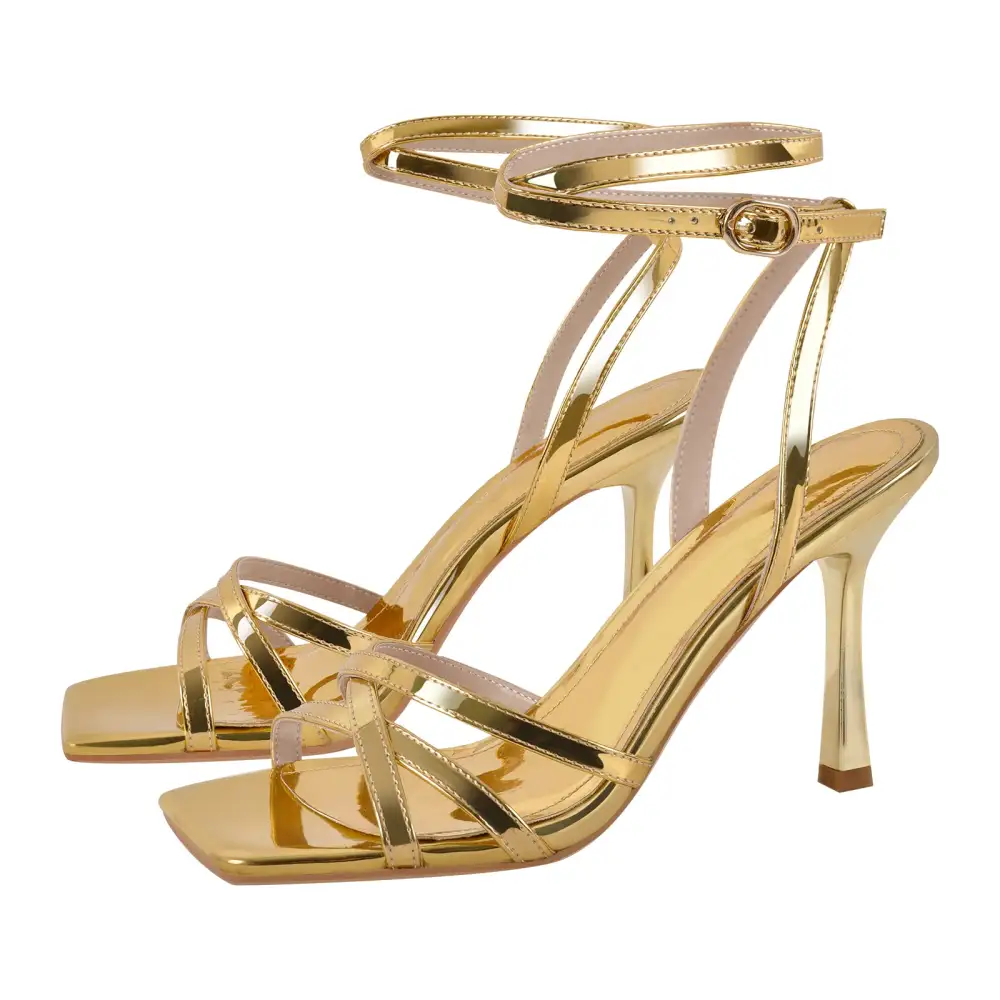 Square Toe Ankle Strap Stiletto Sandals