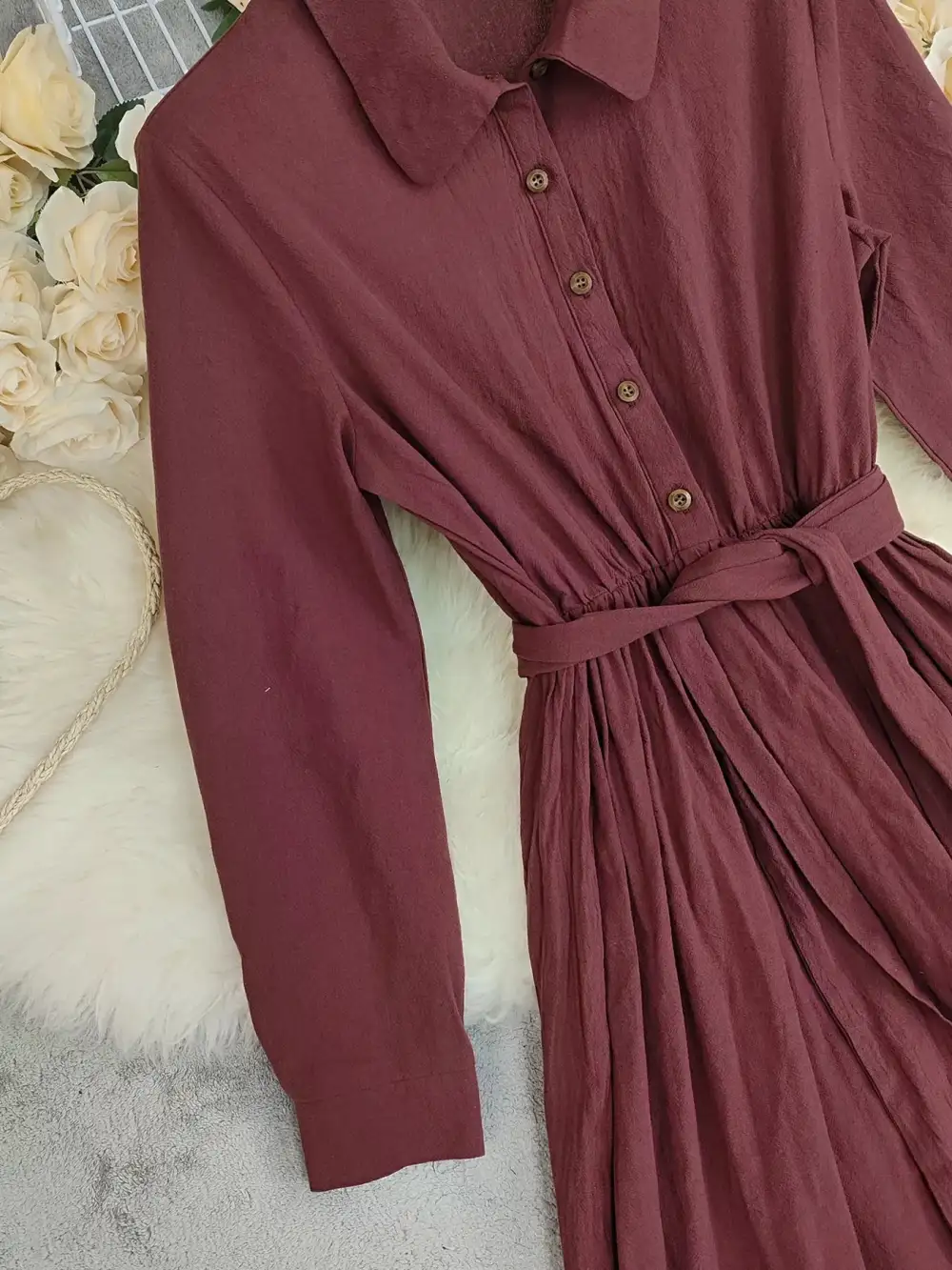 Tie Waist Ruffle Long Sleeve Dress Casual