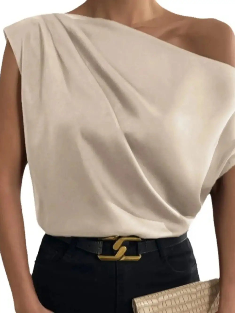 Asymmetrica One-Shoulder Draped Blouse